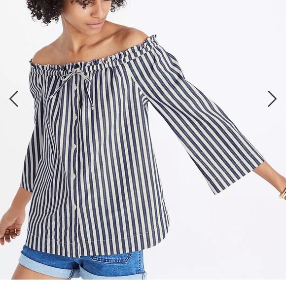 Madewell Shimmer Stripe Off-the-Shoulder Top - Picture 1 of 12
